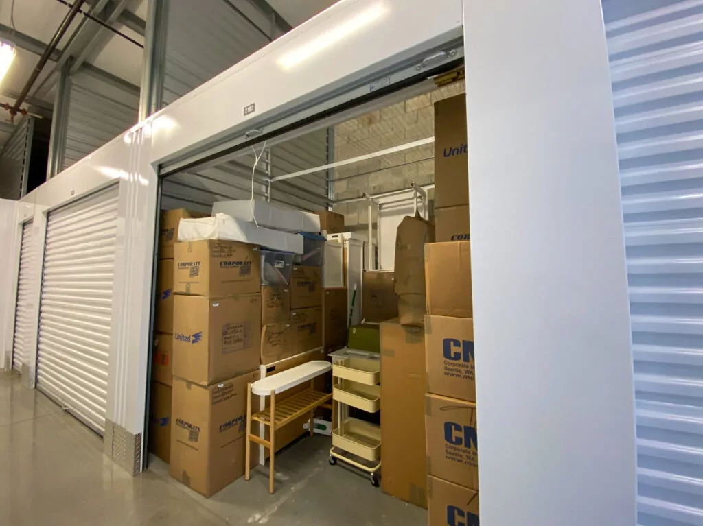 Stacked boxes in a self storage unit