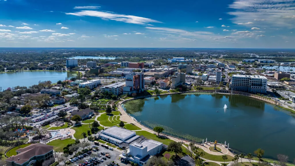 Winter aerial image of the City of Lakeland, FL, Munn Park Historic District.